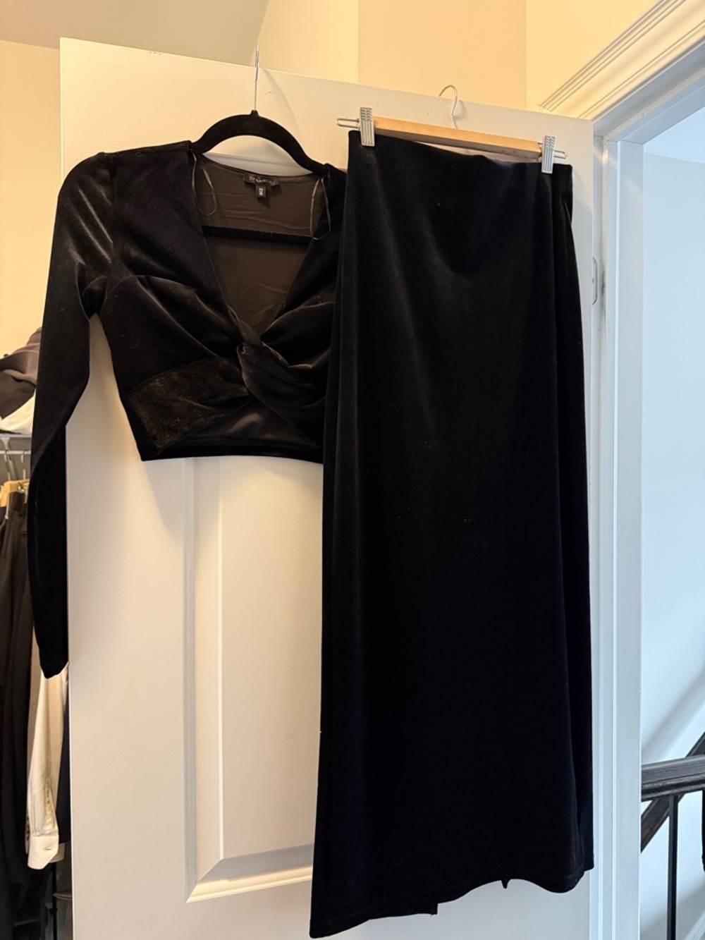 Black Velvet Maxi Skirt Set with Top